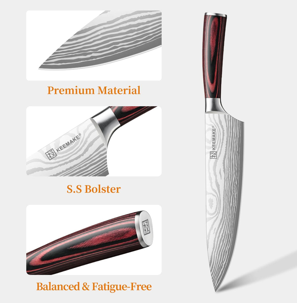 KEEMAKE Chef Knife - 8 Inch High Carbon Stainless Steel Kitchen Knife with Ergonomic Handle, Professional Kitchen Gadgets with Gift Box for Men and Women, Father Day Gifts