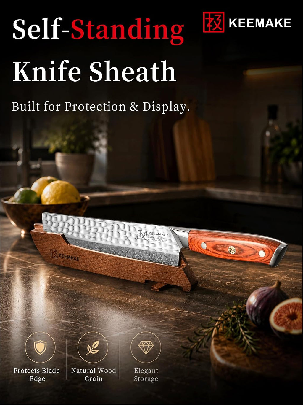 KEEMAKE Nakiri Chef Knife, 7 Inch 67-Layer Damascus Japanese Kitchen Knife with Ergonomic Pakkawood Handle, Ultra Sharp Non-Slip Cooking Knife with Ash Sheath & Dad Gift Box