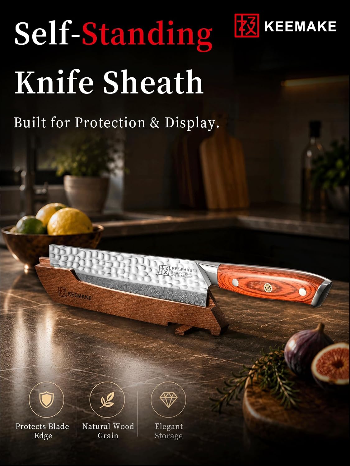 KEEMAKE Nakiri Chef Knife, 7 Inch 67-Layer Damascus Japanese Kitchen Knife with Ergonomic Pakkawood Handle, Ultra Sharp Non-Slip Cooking Knife with Ash Sheath & Dad Gift Box