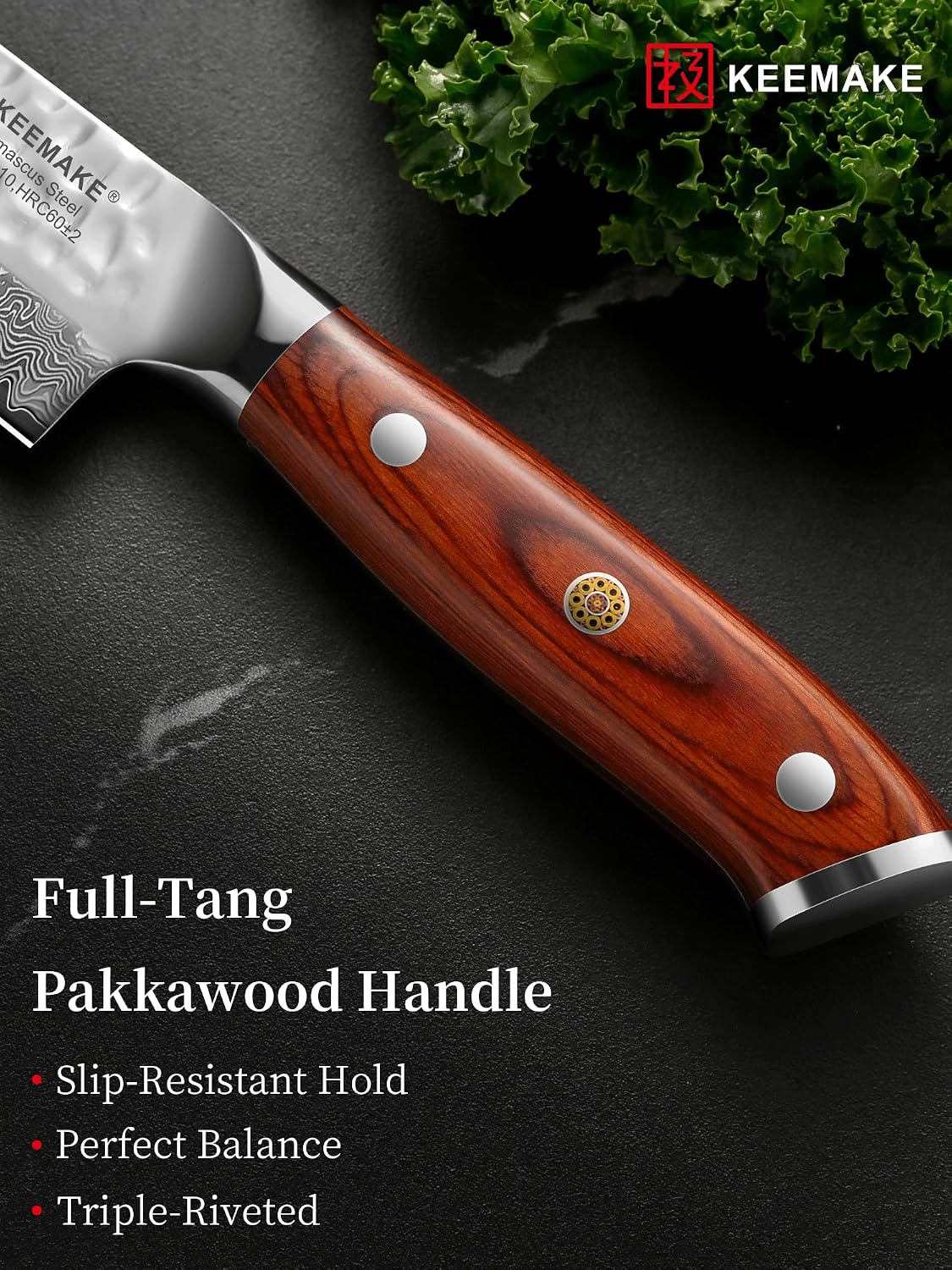 KEEMAKE Nakiri Chef Knife, 7 Inch 67-Layer Damascus Japanese Kitchen Knife with Ergonomic Pakkawood Handle, Ultra Sharp Non-Slip Cooking Knife with Ash Sheath & Dad Gift Box
