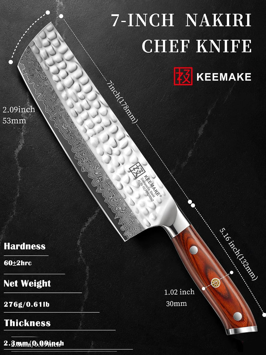 KEEMAKE Nakiri Chef Knife, 7 Inch 67-Layer Damascus Japanese Kitchen Knife with Ergonomic Pakkawood Handle, Ultra Sharp Non-Slip Cooking Knife with Ash Sheath & Dad Gift Box