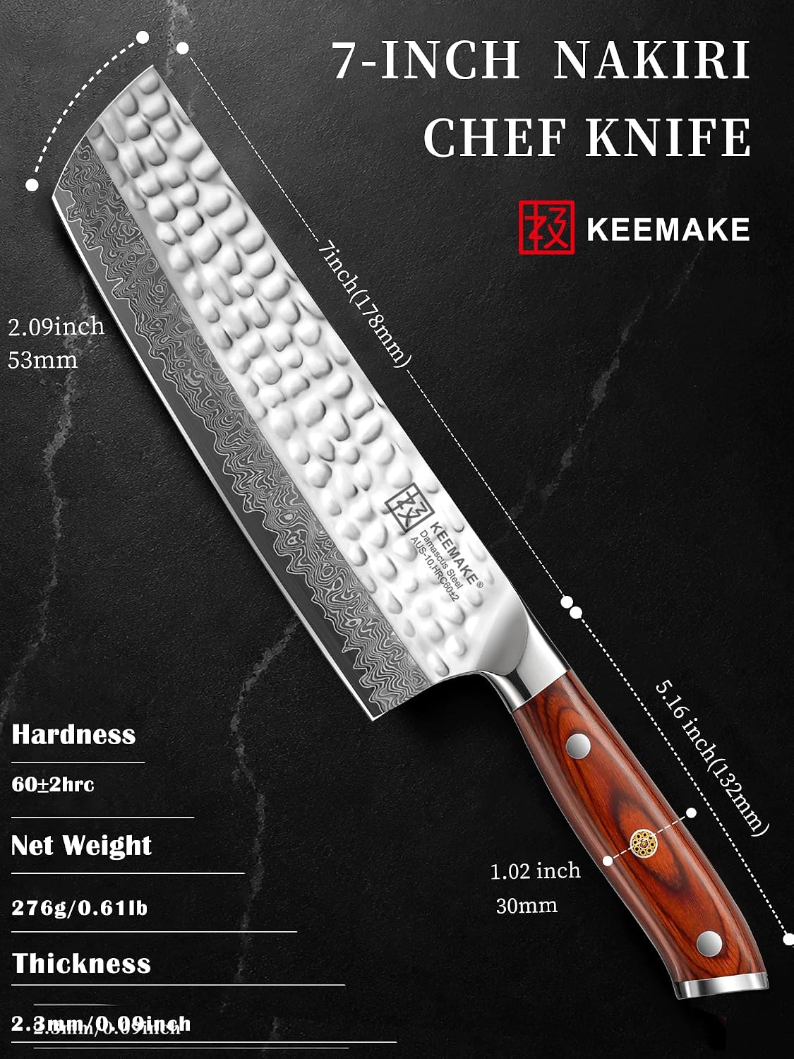 KEEMAKE Nakiri Chef Knife, 7 Inch 67-Layer Damascus Japanese Kitchen Knife with Ergonomic Pakkawood Handle, Ultra Sharp Non-Slip Cooking Knife with Ash Sheath & Dad Gift Box