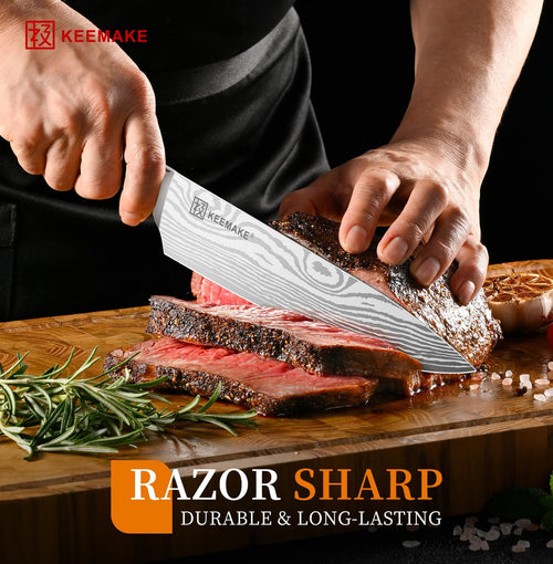 KEEMAKE Chef Knife - 8 Inch High Carbon Stainless Steel Kitchen Knife with Ergonomic Handle, Professional Kitchen Gadgets with Gift Box for Men and Women, Father Day Gifts
